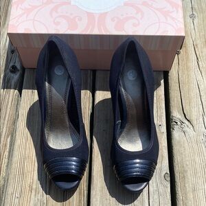 Elegant Navy Peep-Toe Heels